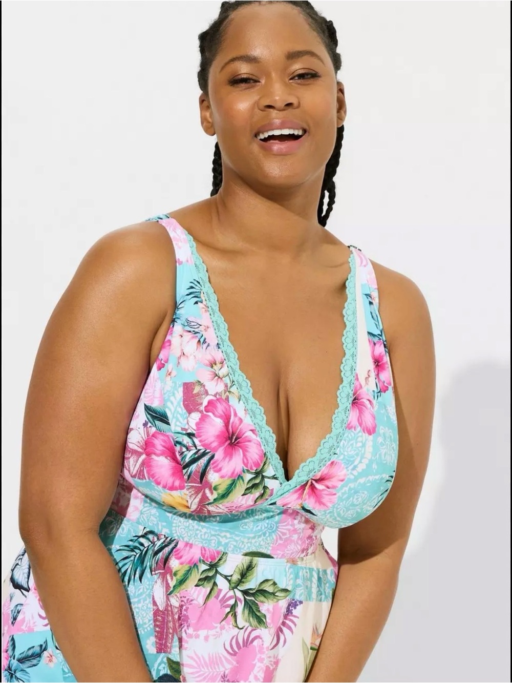 BRAND NEW Torrid Tropical Print 4X Lace Trim Racerback Swimsuit Dress - Picture 10 of 10